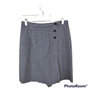 Toby Vintage Blue Multicolored Plaid High Waist Zipper Button Front Skort